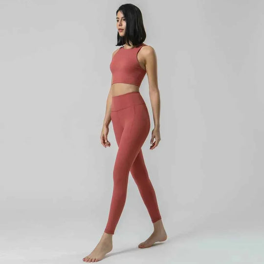 New gym fitness sets High Waist Squat Proof Leggings Active Wear Sport Bra Gym Pants Private Label Fitness Yoga Set - Allen-Fitness