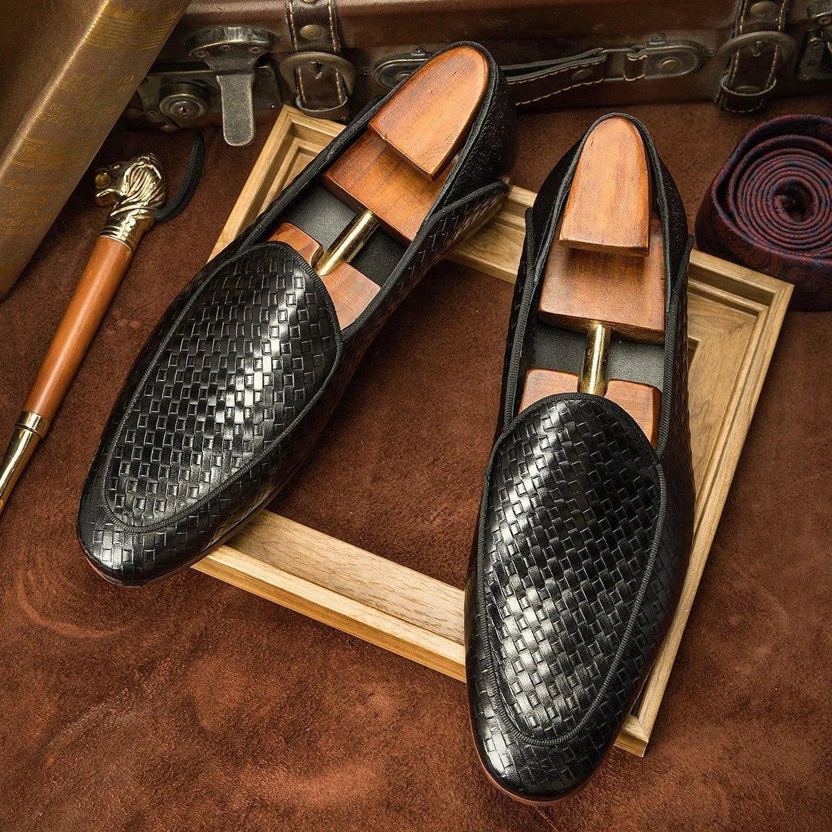 Luxury Genuine Leather Black Slip-On Loafers Shoes for Men - Allen-Fitness