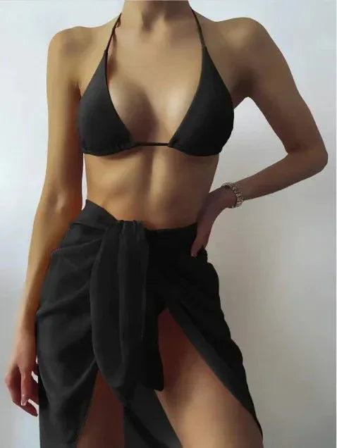 Hot Basic 3-Piece Halter Swimsuit Bikini Set - Two Piece Design - Swimwear - Allen-Fitness