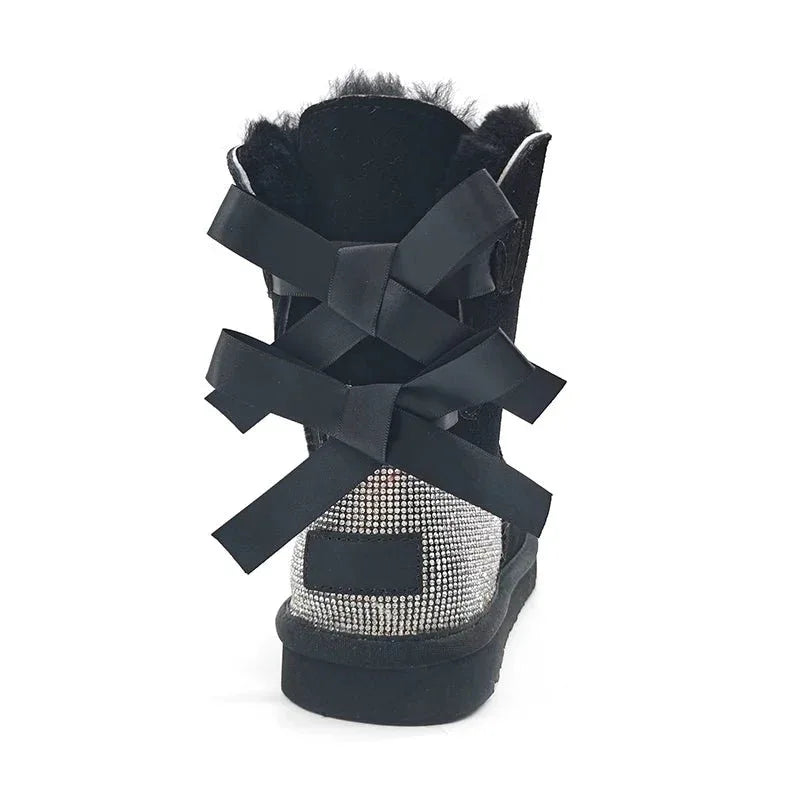 stylish winter boots for women in stock Sparkle with bow with jewel winter boots - Allen-Fitness