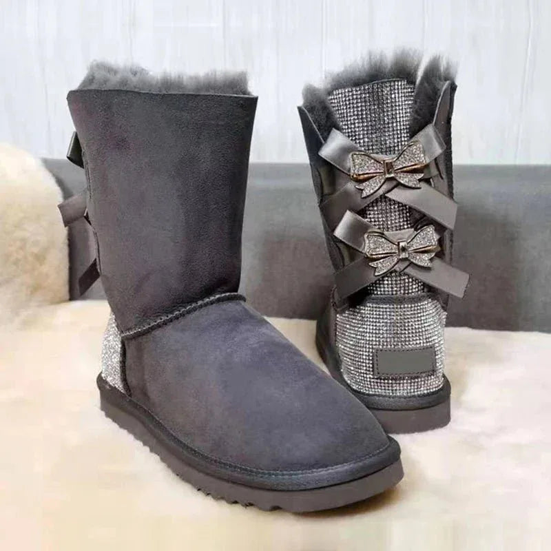 Warm winter boots outside two Bow pretty Women Boots, High Quality Warm snow boots in winter - Allen-Fitness
