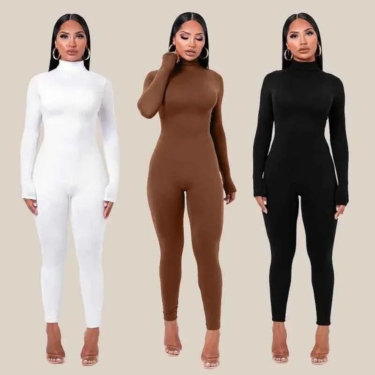 Fall Solid Long Sleeves yoga Rompers Women Ladies jogging wear new style One Piece stretch bodycon Jumpsuit - Allen-Fitness