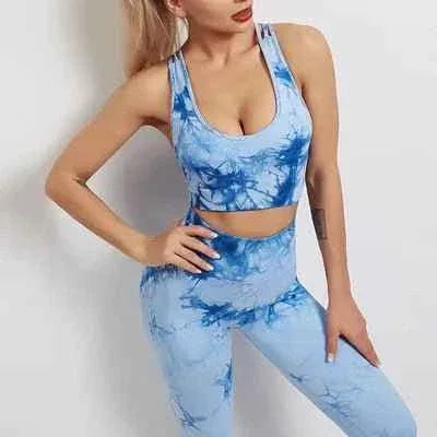 Yoga set Womens Best Selling High Waist Leggings And Bra Top Tie Dye seamless yoga set - Allen-Fitness