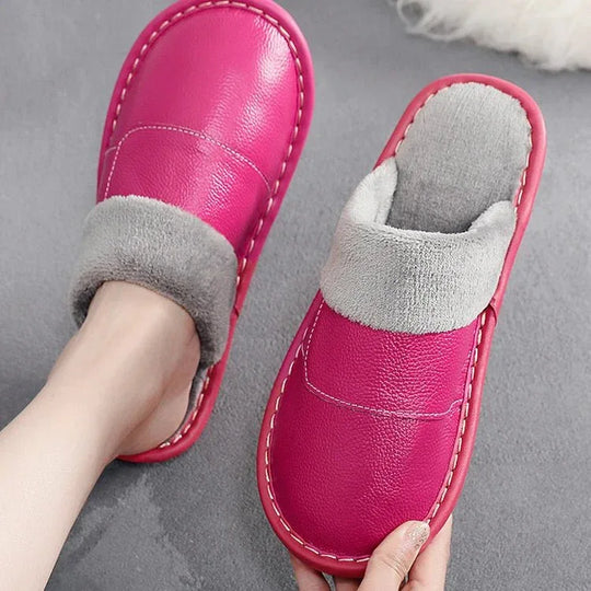 Winter genuine leather mens flip flops with custom logo leather slippers - Allen-Fitness