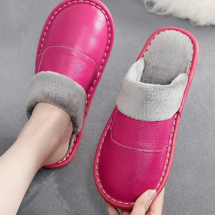 Winter genuine leather mens flip flops with custom logo leather slippers - Allen-Fitness
