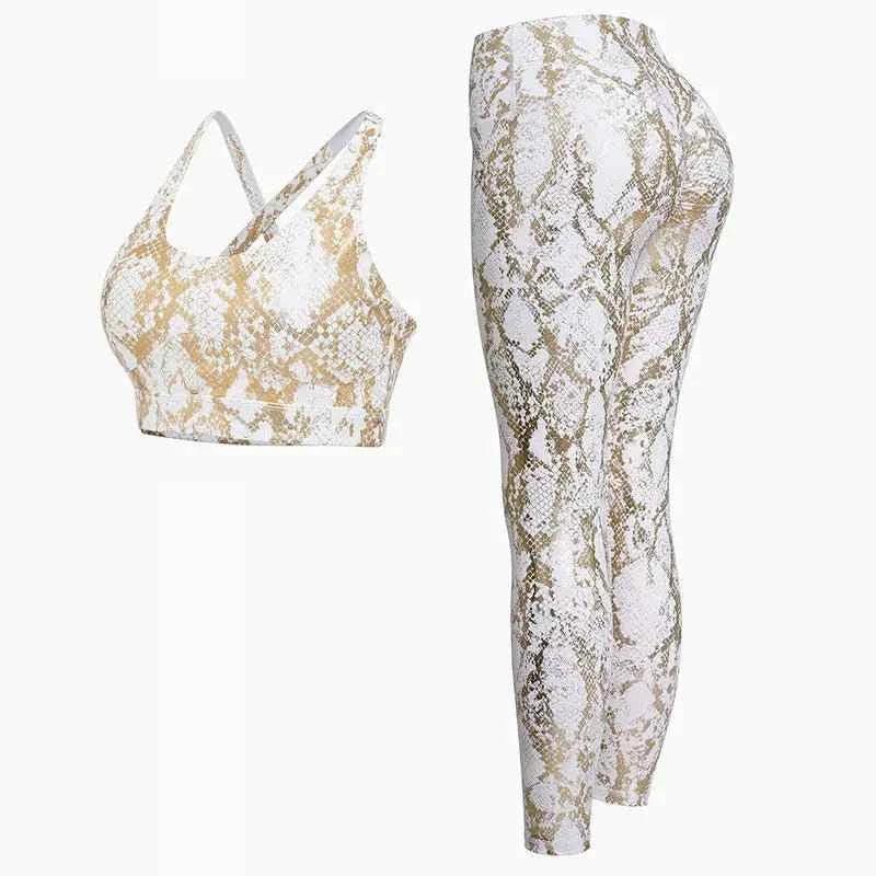 Yoga Fitness Sport Bra And Yoga Pants Set Snake Skin Gold Printing Women Active Bra Leggings Set 2 pcs Fitness Yoga Set - Allen-Fitness
