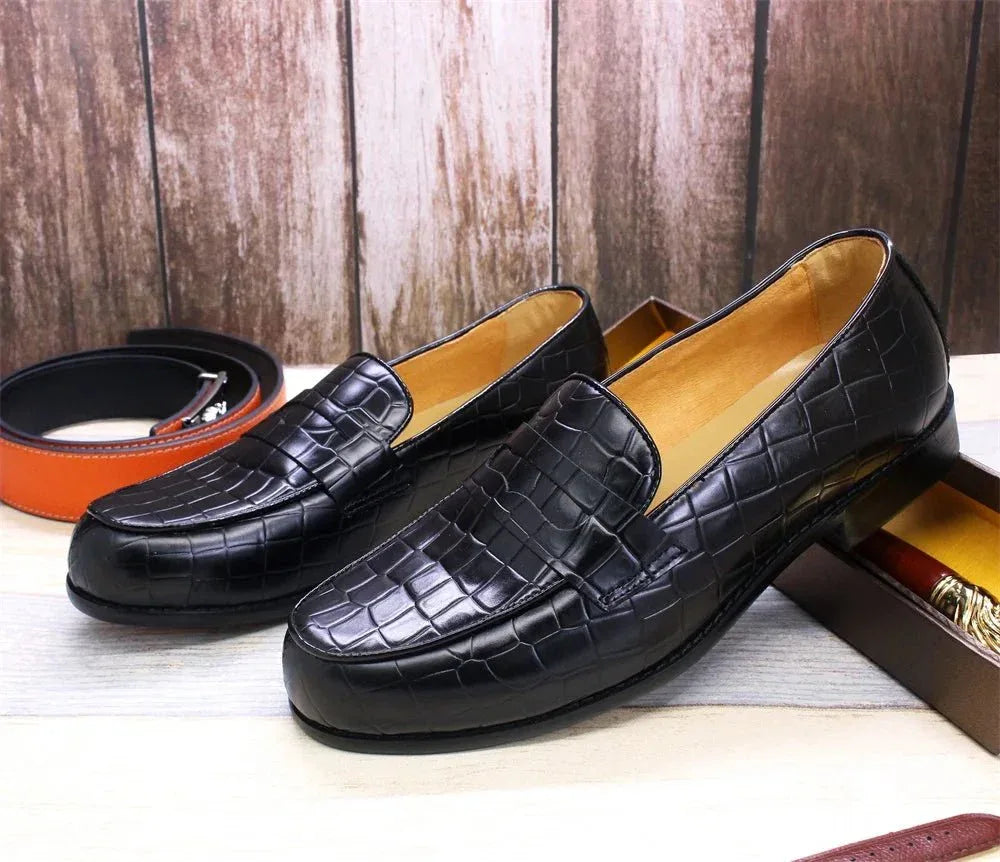 Plaid Pattern Loafers - Stylish Leather Shoes for Office, Wedding, and Driving - Allen-Fitness