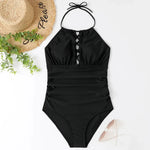Hot Summer One Piece Swimsuit Sexy Floral Printed Women Halter Lace Up Swimwear Bathing Suit - Allen-Fitness