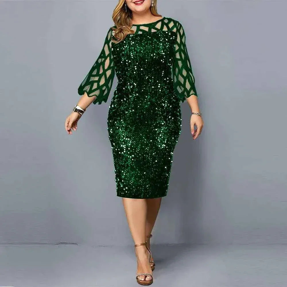 Women fashion plus size sequin party formal dress - Allen-Fitness