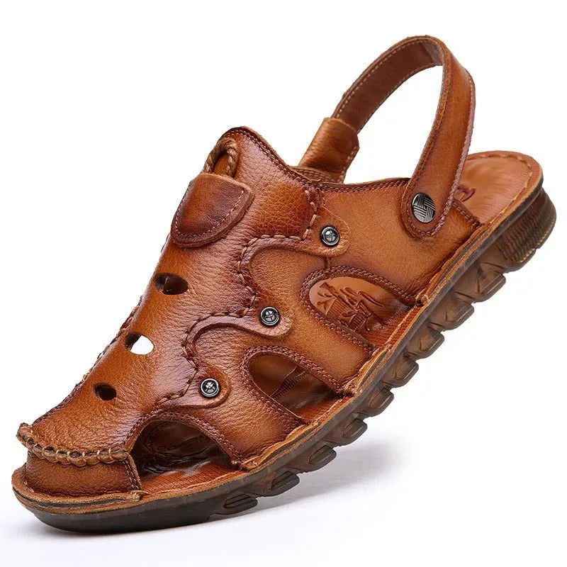 Men Leather Open-Toe Sandals - Dual Use, Black - Sizes BRA36 to BRA46 - Allen-Fitness