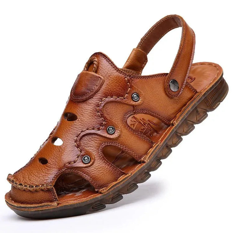 Men Leather Open-Toe Sandals - Dual Use, Black - Sizes BRA36 to BRA46 - Allen-Fitness