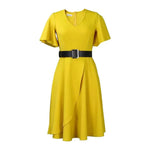 V Neck High Waist Loose Plus Size Dress with Asymmetric Hem - Allen-Fitness