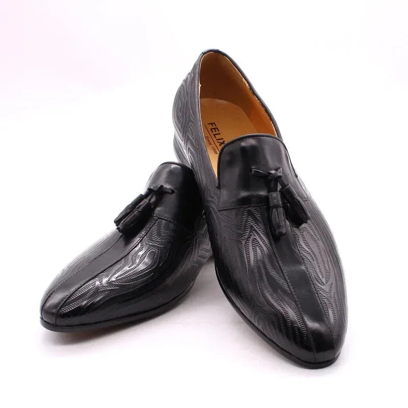 High quality men's leather shoes slip on casual tassel loafers driving - Allen-Fitness