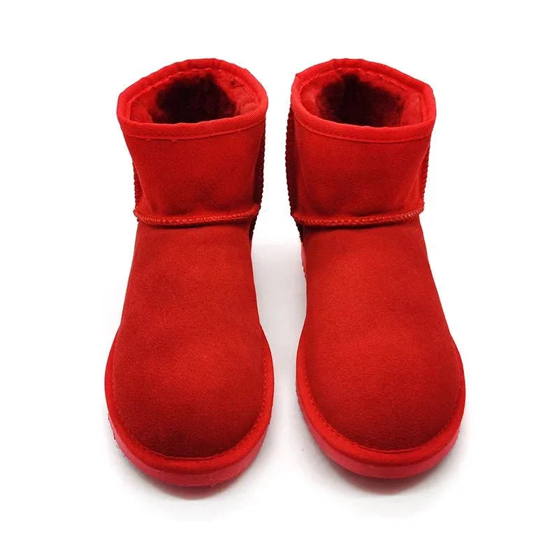 Mens womens kids ankle snow boots in stock real sheep skin plush fur snow winter warm boots - Allen-Fitness