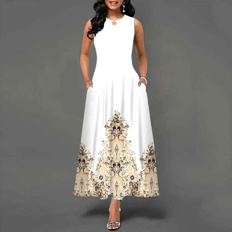 Summer Sleeveless Plus Size Women's Evening Dress - Bohemian Retro Casual Dresses - Allen-Fitness