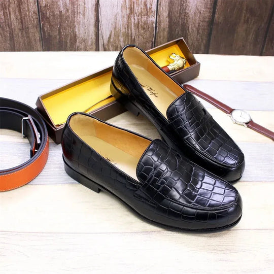Plaid Pattern Loafers - Stylish Leather Shoes for Office, Wedding, and Driving - Allen-Fitness