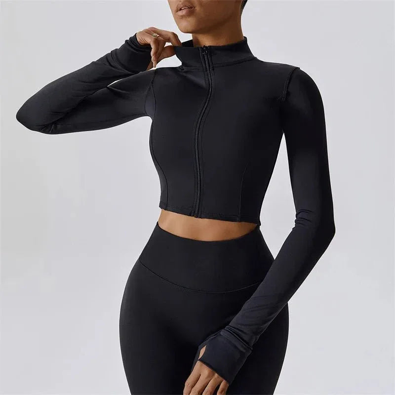Women Popular New Design Long Sleeve Shirt Short Legging Bra Sports Gym Set Yoga Wear Set Fitness Set - Allen-Fitness
