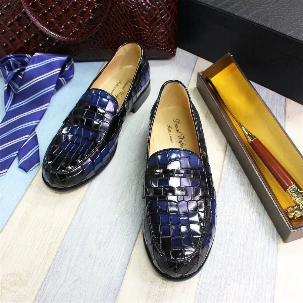 Plaid Pattern Loafers - Stylish Leather Shoes for Office, Wedding, and Driving - Allen-Fitness