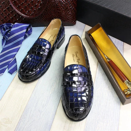 Plaid Pattern Loafers - Stylish Leather Shoes for Office, Wedding, and Driving - Allen-Fitness