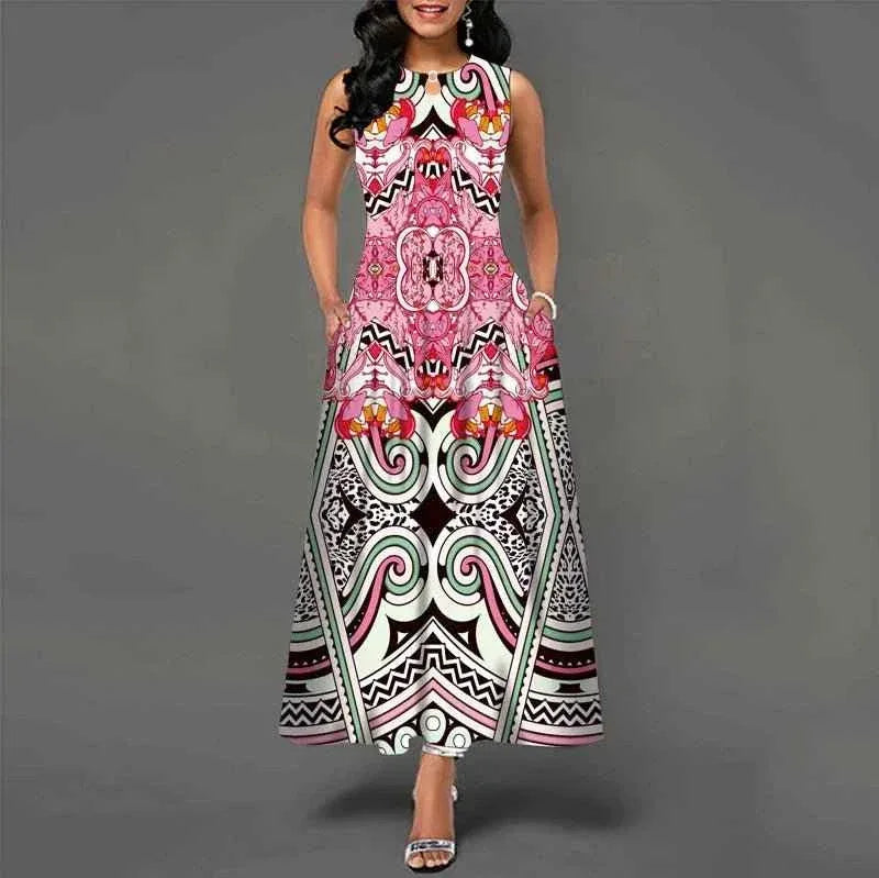 Summer Sleeveless Plus Size Women's Evening Dress - Bohemian Retro Casual Dresses - Allen-Fitness