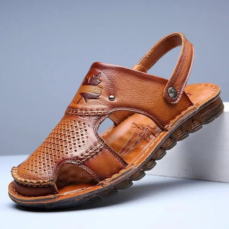 Men Leather Open-Toe Sandals - Dual Use, Black - Sizes BRA36 to BRA46 - Allen-Fitness