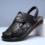 Men Leather Open-Toe Sandals - Dual Use, Black - Sizes BRA36 to BRA46 - Allen-Fitness