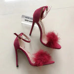 Women's Fashion Shoes: Fashion Fur Roman Cross Strap High Heel Mules - Allen-Fitness