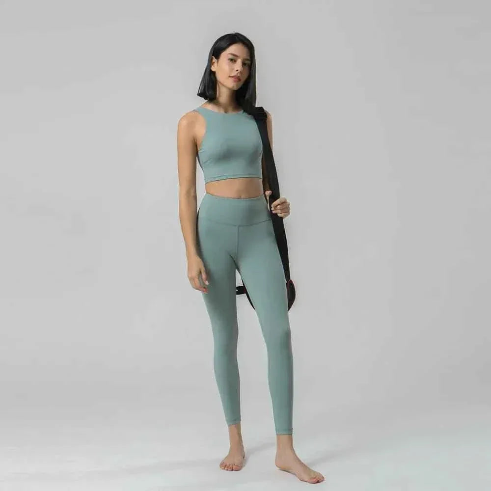 New gym fitness sets High Waist Squat Proof Leggings Active Wear Sport Bra Gym Pants Private Label Fitness Yoga Set - Allen-Fitness