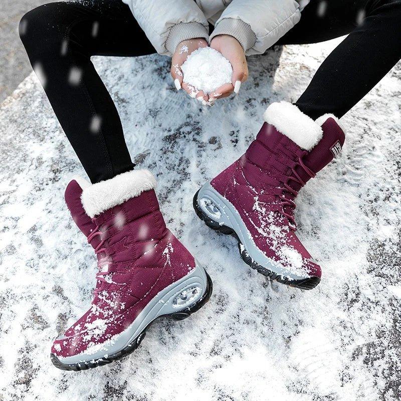 Women Boots Winter Keep Warm Cotton Shoes Mid-Calf Snow Boots Ladies Lace-up High-top Waterproof Booties Chaussures Femme - Allen-Fitness