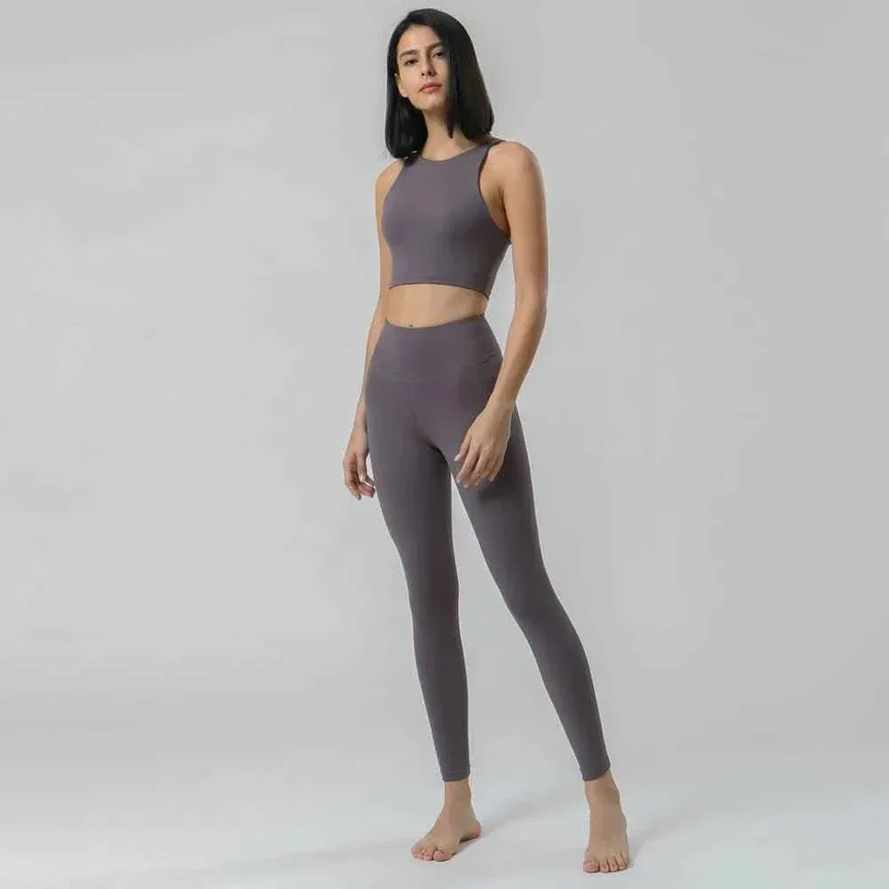 New gym fitness sets High Waist Squat Proof Leggings Active Wear Sport Bra Gym Pants Private Label Fitness Yoga Set - Allen-Fitness