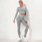 Women’s Camouflage Activewear Yoga Suit - 2 Pc Backless Long Sleeve Top & Seamless Leggings Set - Workout Clothes for Women - Allen-Fitness