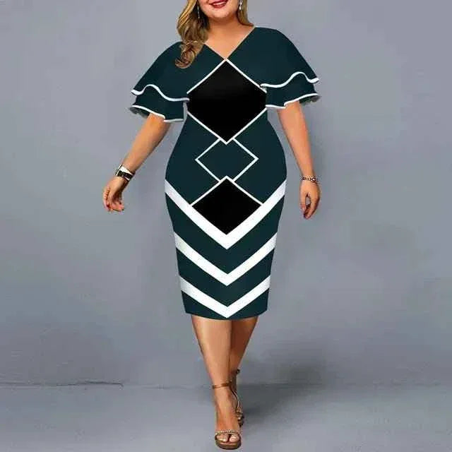 Plus size hot sales new digital printed full size women matching sleeves fall casual dress women - Allen-Fitness