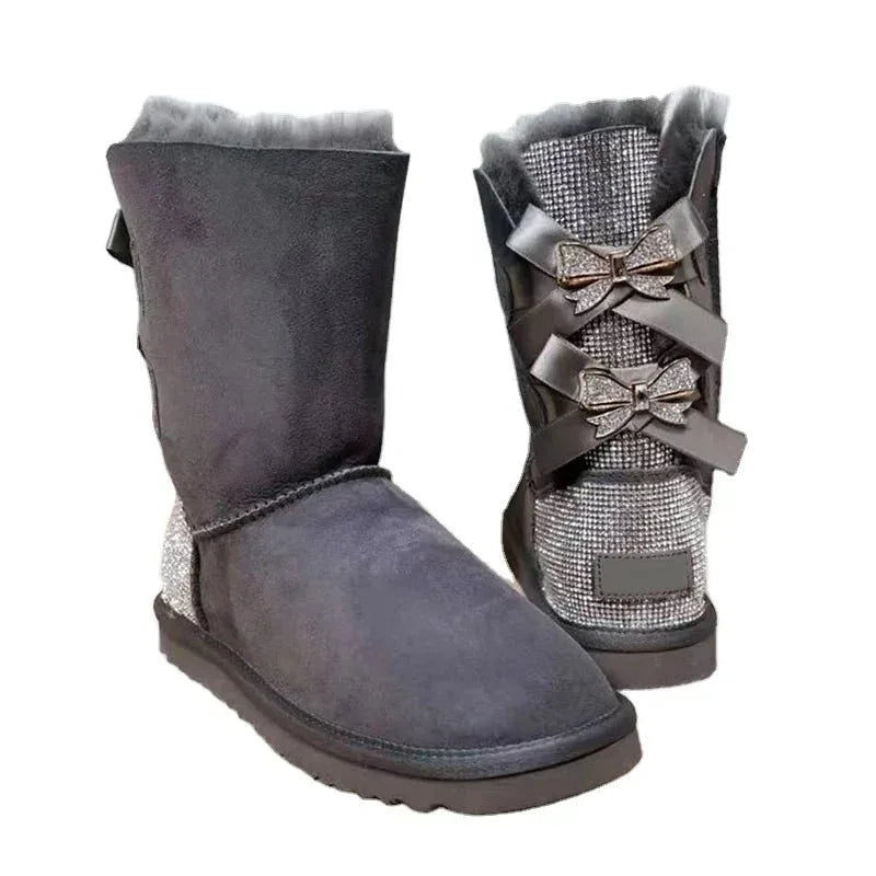 stylish winter boots for women in stock Sparkle with bow with jewel winter boots - Allen-Fitness