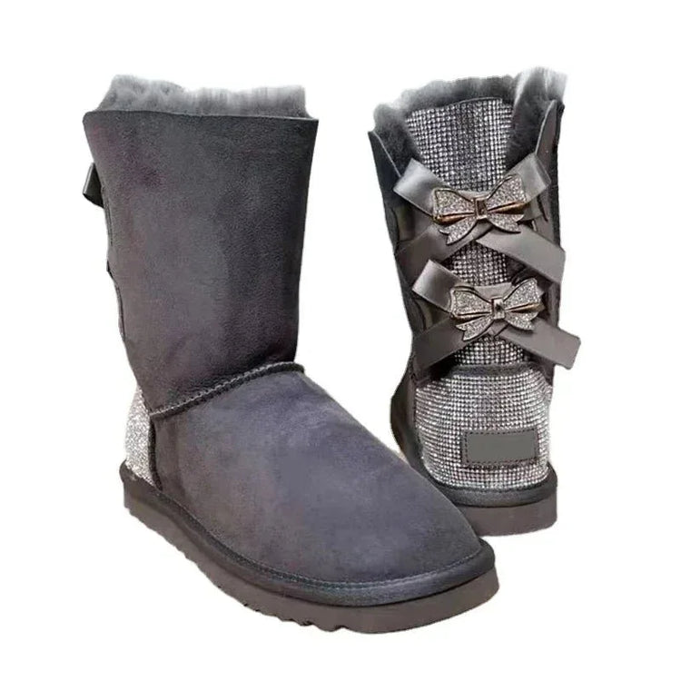 stylish winter boots for women in stock Sparkle with bow with jewel winter boots - Allen-Fitness