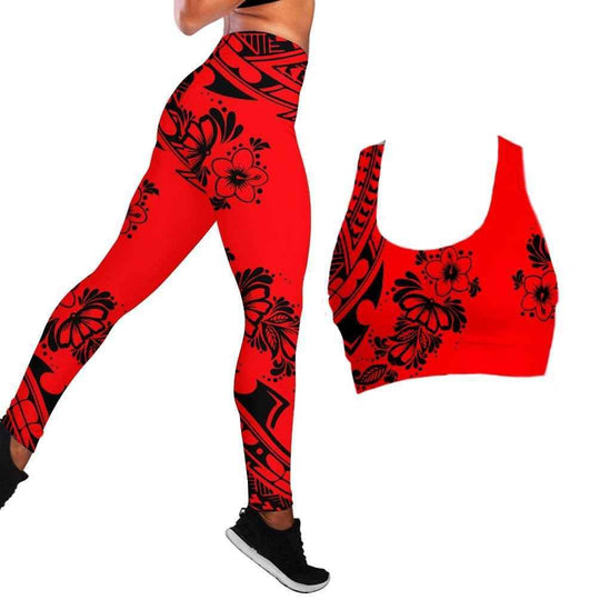 Polynesian Hibiscus Seamless Yoga Set Sports Bras Leggings 2 Piece Set Women Workout Clothes Workout Set for Gym