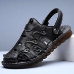 Men Leather Open-Toe Sandals - Dual Use, Black - Sizes BRA36 to BRA46 - Allen-Fitness