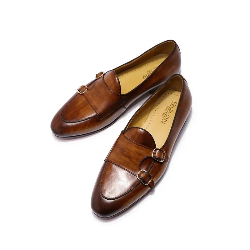 Special design stylish double monk strap slip on genuine leather men dress shoes - Allen-Fitness