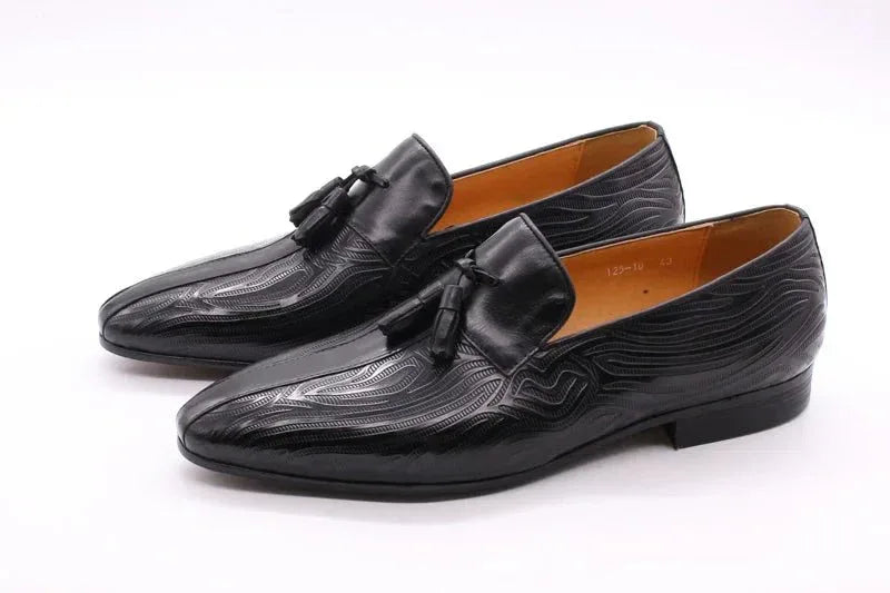 High quality men's leather shoes slip on casual tassel loafers driving - Allen-Fitness