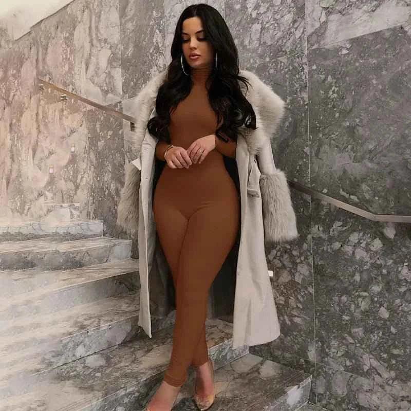 Fall Solid Long Sleeves yoga Rompers Women Ladies jogging wear new style One Piece stretch bodycon Jumpsuit - Allen-Fitness