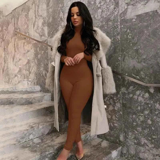 Fall Solid Long Sleeves yoga Rompers Women Ladies jogging wear new style One Piece stretch bodycon Jumpsuit - Allen-Fitness