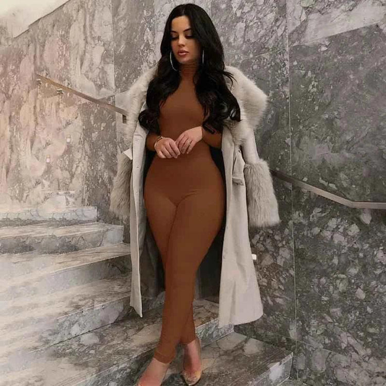 Fall Solid Long Sleeves yoga Rompers Women Ladies jogging wear new style One Piece stretch bodycon Jumpsuit - Allen-Fitness
