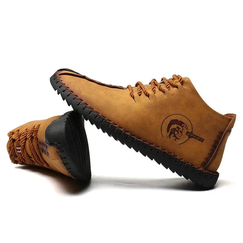 Mens Shoes Walking Flats boots Fashion Lace up High Top Big Size Shoes - Allen-Fitness