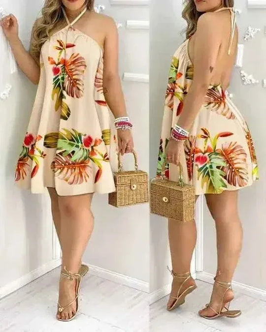 Summer Bohemian Style High Waist Pleated Short Skirt Dress - Elegant Casual Dress for Women - Allen-Fitness