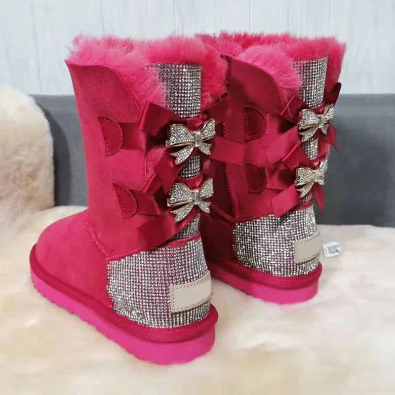 Warm winter boots outside two Bow pretty Women Boots, High Quality Warm snow boots in winter - Allen-Fitness
