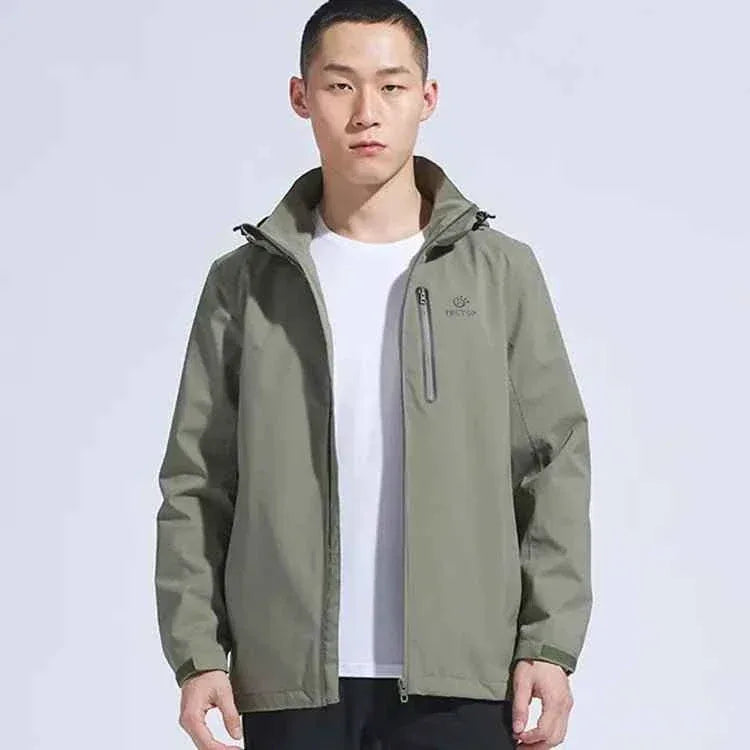 Man Winter Outdoor Waterproof Hiking Jacket - Heat Sealed Camo Print Hoodie Jacket - Allen-Fitness