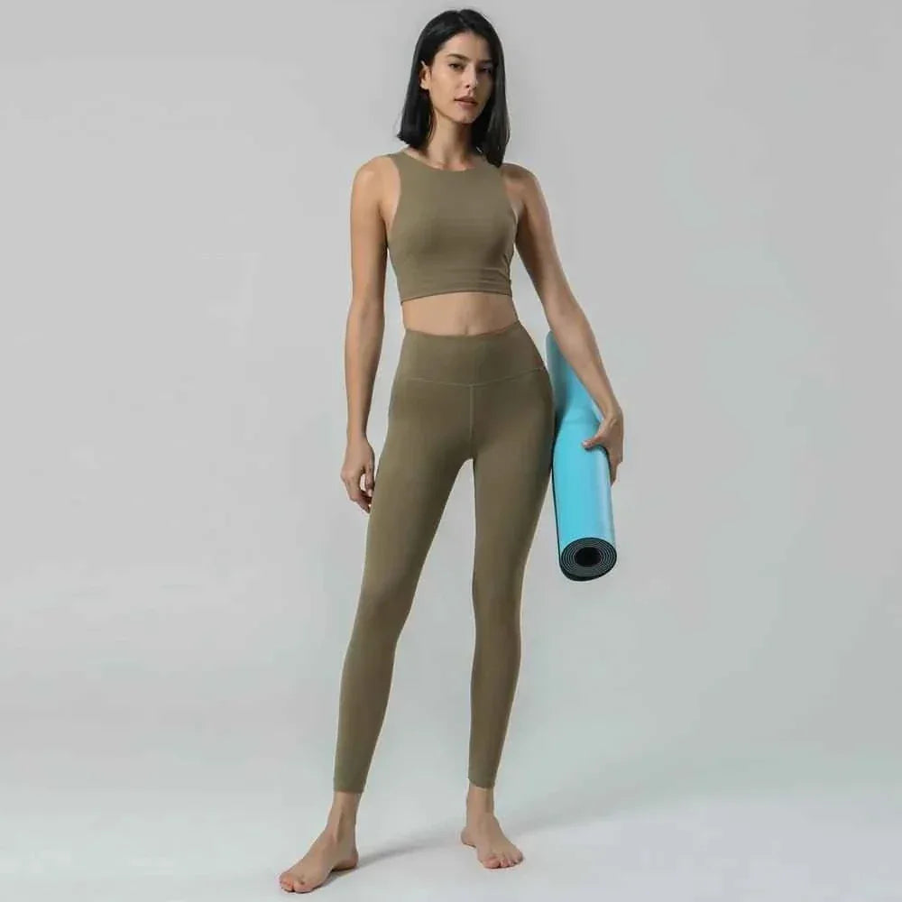 New gym fitness sets High Waist Squat Proof Leggings Active Wear Sport Bra Gym Pants Private Label Fitness Yoga Set - Allen-Fitness