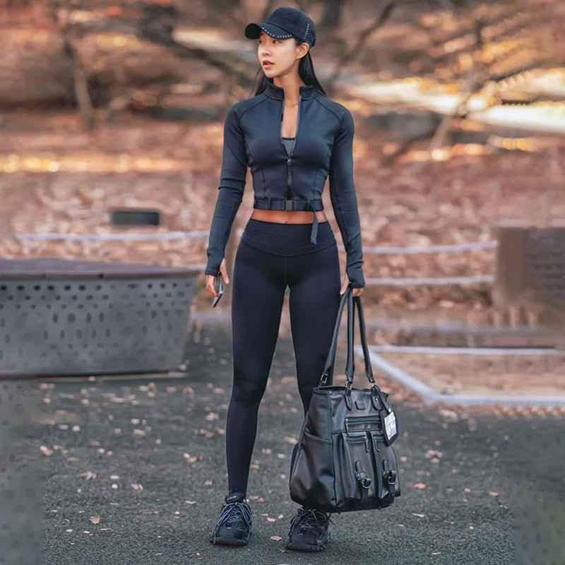 Organic yoga clothing Long Sleeve Suit Fitness Yoga pants set Wear Seamless Sportswear Work Out Clothing Set For Women - Allen-Fitness