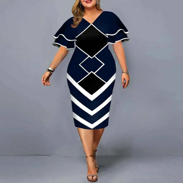 Plus size hot sales new digital printed full size women matching sleeves fall casual dress women - Allen-Fitness