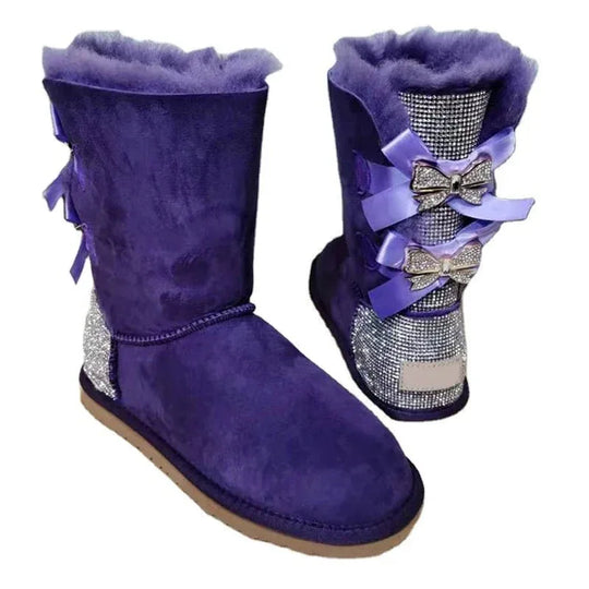stylish winter boots for women in stock Sparkle with bow with jewel winter boots - Allen-Fitness