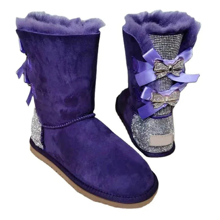 stylish winter boots for women in stock Sparkle with bow with jewel winter boots - Allen-Fitness